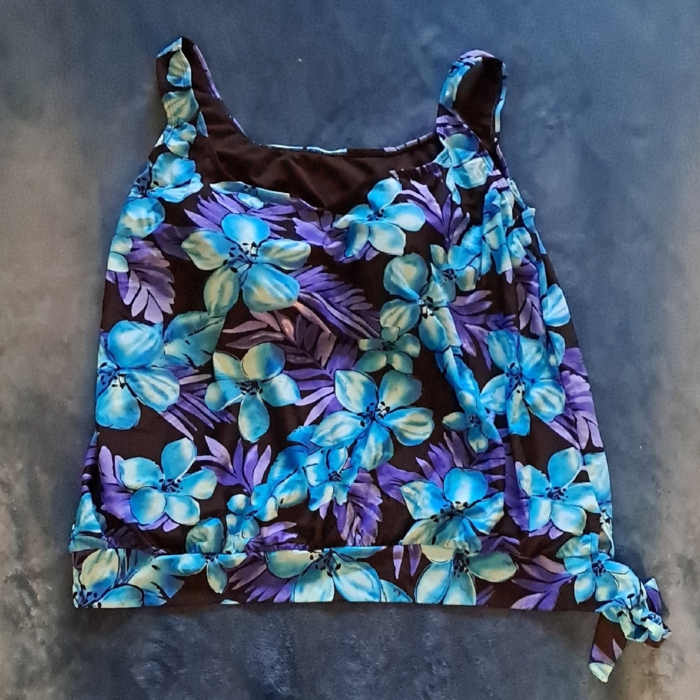Floral Blue and Purple Women's Tankini Swim Top